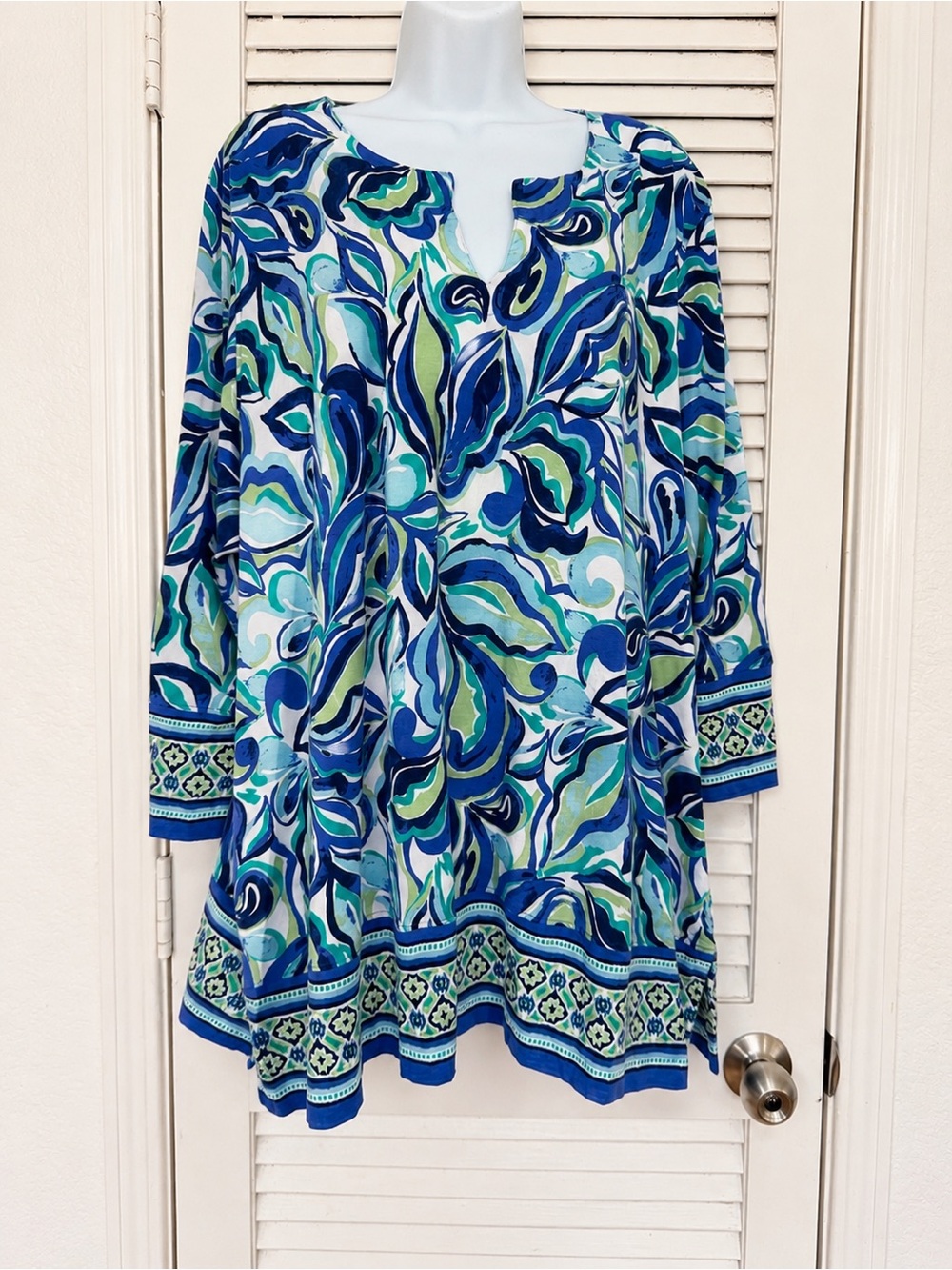 Coolibar UPF 50+ Coastal Resort Tunic 3X Blue Aqua Bamboo Blend Beachy Luxe